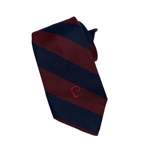 Vintage Pierre Cardin Necktie Tie Red Navy Polyester Stripe Wide Paris New York